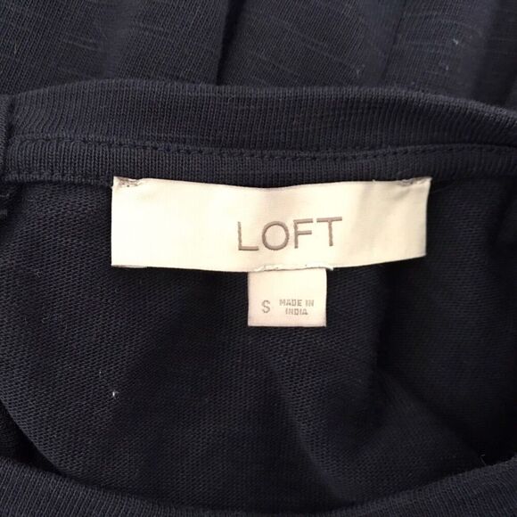 Loft Dress Womens Size S Navy Blue Embroidered Eyelet 3/4 Bell Sleeve Shift Boho - Picture 8 of 12